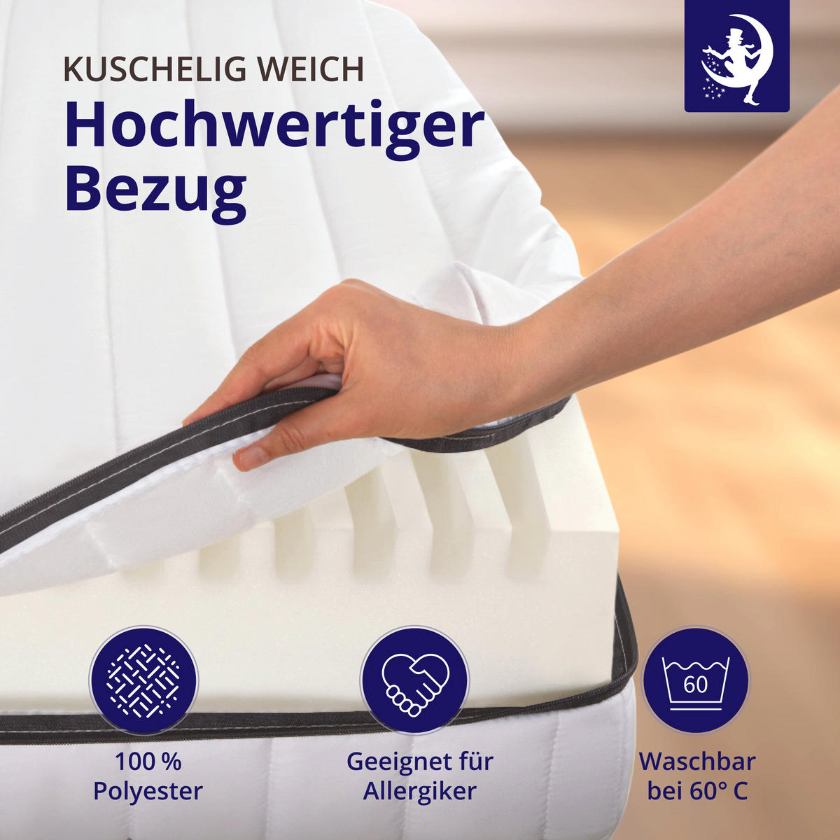 MATRATZE 120x190 H2 H3 Wendematratze - 7-Zonen Kaltschaummatratze - waschbarer Bezug - Weiß, Textil (120/190cm) - Mister Sandman