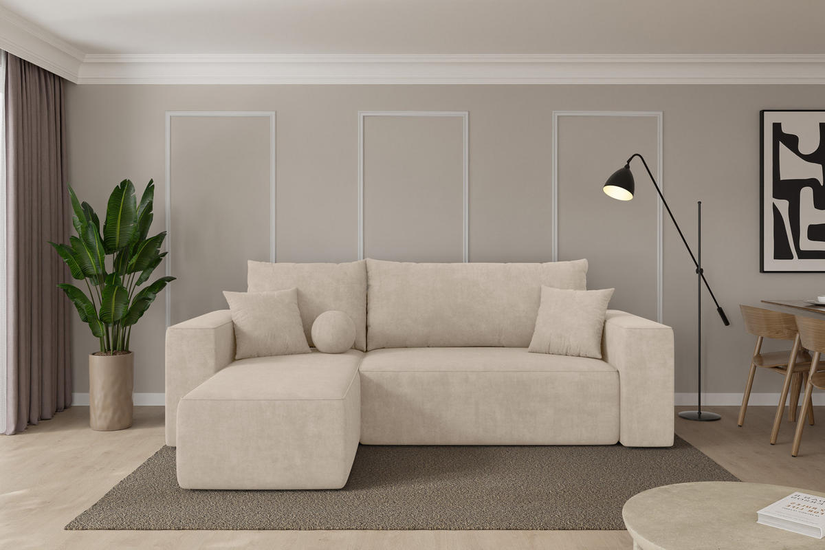 ROHOVÁ SEDAČKA s funkcí spaní, otoman vlevo SENO-L 249x139x85 béžová velur - černá/Sahara, kompozitní dřevo/textil (249/139cm) - ALTDECOR