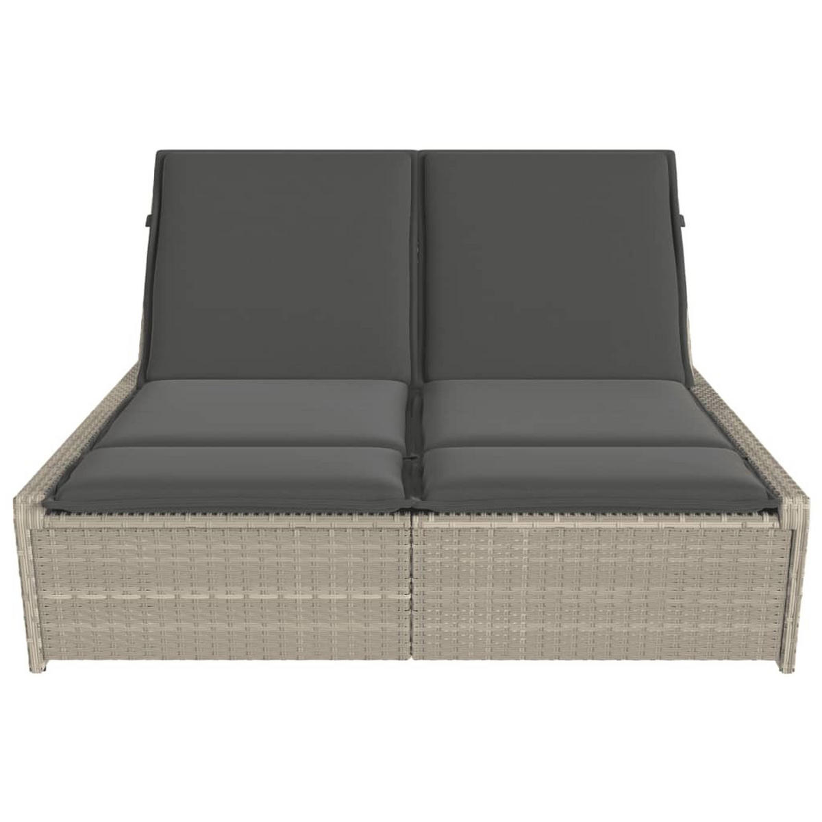 DOPPEL-SONNENLIEGE Mit Kissen Hellgrau Poly Rattan - Dunkelgrau, Kunststoff (200/83/118cm) - vidaXL