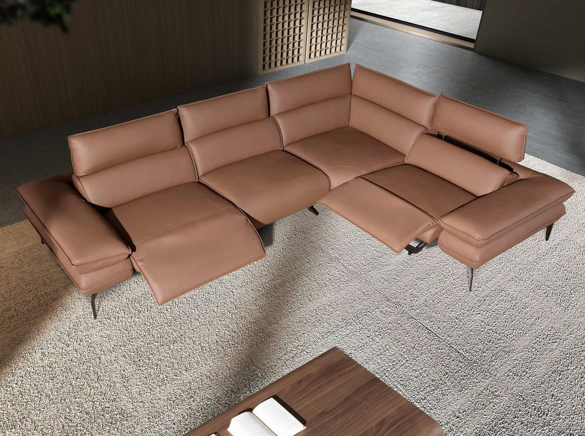 ECKSOFA Modulares Relax-Ecksofa aus braunem Leder 321/241/90 cm - Schwarz/Braun, Leder/Metall (321/241cm) - ANGEL CERDA