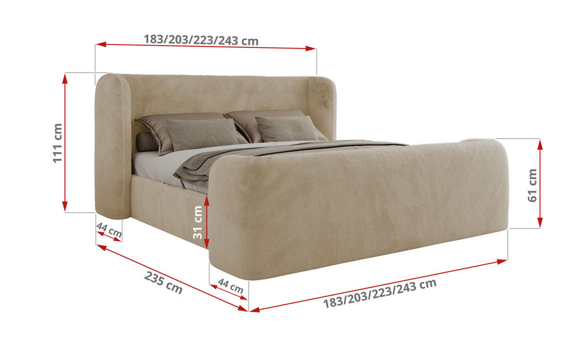 POLSTERBETT EMORA CLASSIC DUO 180/200 - Creme Plüsch - Multipocket-Matratze - Creme, Textil (180/200cm) - MKS