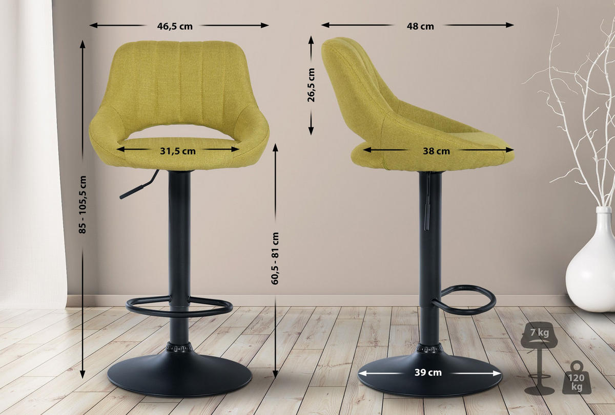 BARHOCKER Stoff Grün - Schwarz/Grün, Textil/Metall (46.5/85/48cm) - CLP