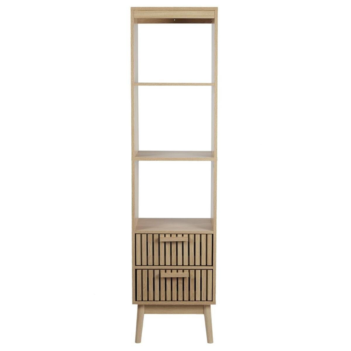 SÄULE mit 2 schubladen mit gerillten fronten und 3 nischen - klaus 40/30/160 cm - Apfelbaumfarben, Holzwerkstoff (30/160/40cm) - Calicosy
