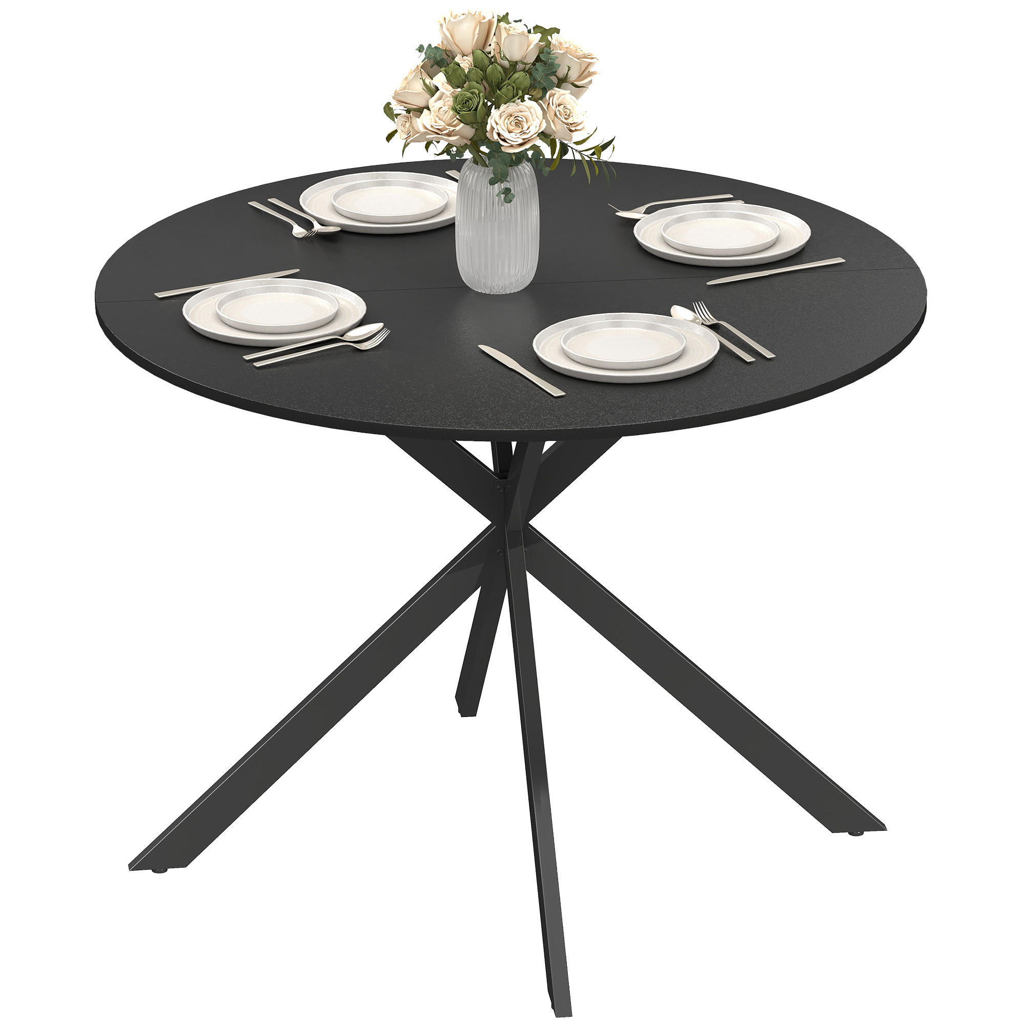 ESSTISCH DE-08427 Industriestil mit X-Stahlbeinen, Schwarz - Schwarz, Holzwerkstoff (100/100/75cm) - ComfortXL