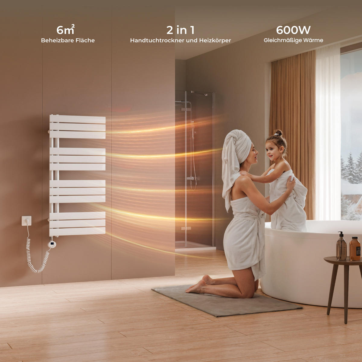 HANDTUCHHEIZKÖRPER 104,1/50 cm weiß elektrisch 600 W mit WLAN-Thermostat - Weiß, Metall (50/104/5.9cm) - S'AFIELINA