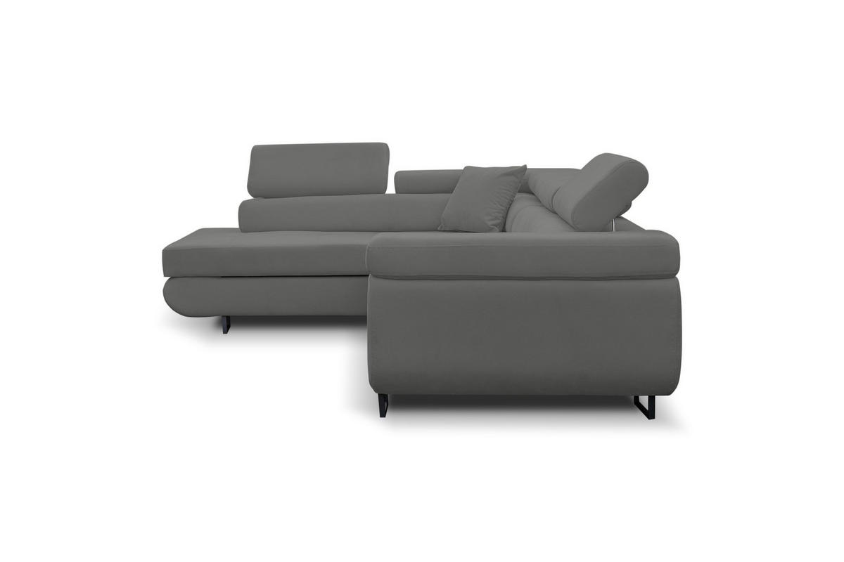 ECKSOFA Jerry in L-Form mit Schlaffunktion und Bettkasten, Farbe: Grau, Veloursstoff, Ottomane Links - Grau, Textil (202/275cm) - VENASI MÖBEL