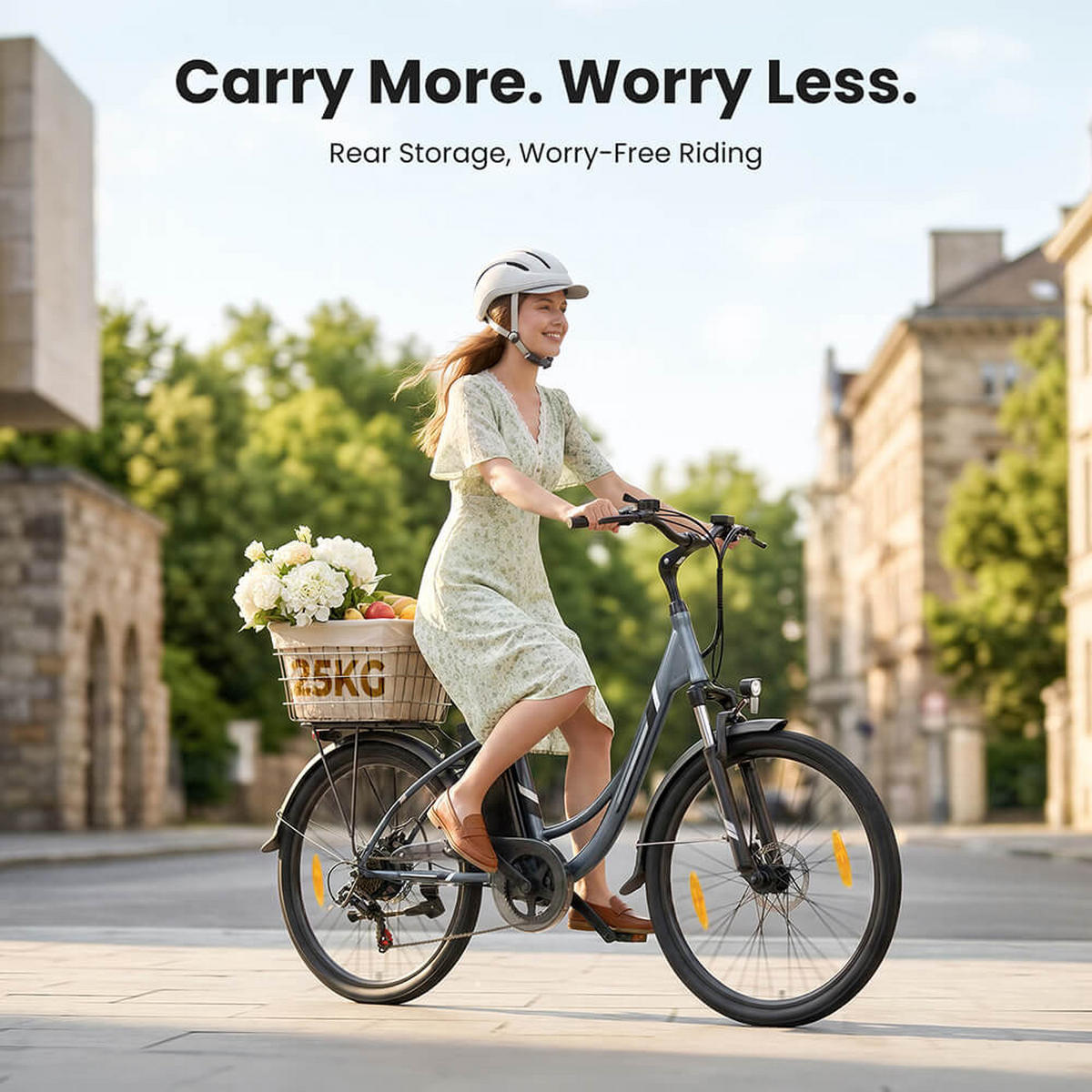 E-BIKE Touroll B1 – 90km Reichweite, 250W Motor, Shimano 7-Gang, Step-Thru Rahmen - Grau, Metall (117cm)