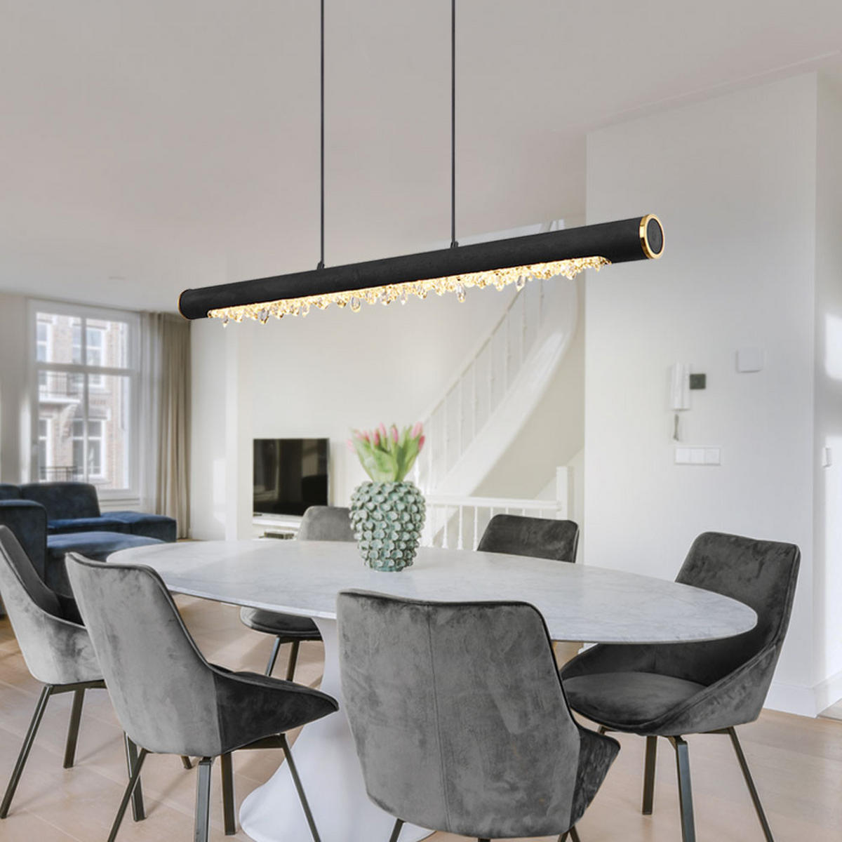 LED HÄNGELEUCHTE FELICITAS Schwarz Holz - Schwarz, Holz (100/8/150cm) - Globo Lighting