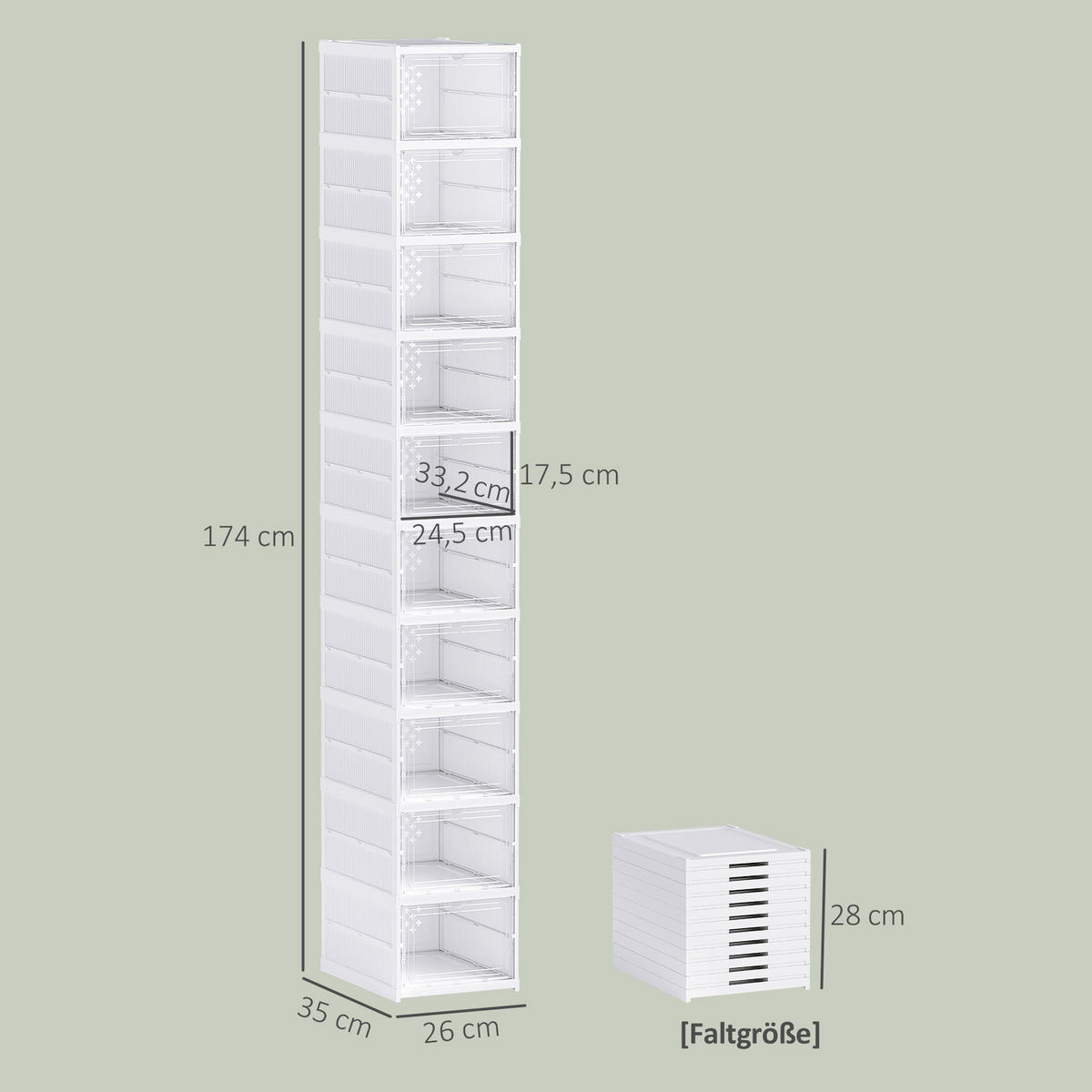 SCHUHSCHRANK faltbar 35/26/174 cm Weiß - Weiß, Kunststoff (26/174/35cm) - HOMCOM