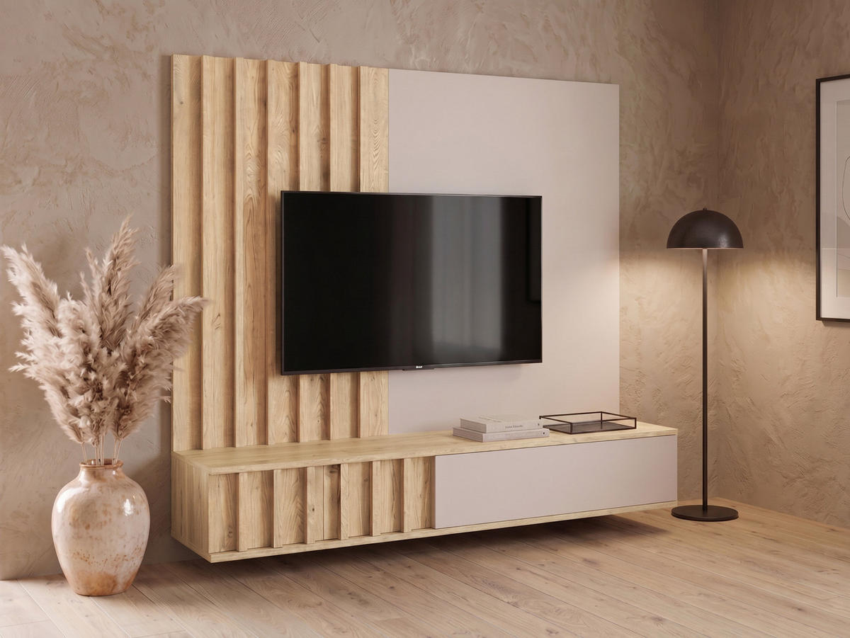 WOHNWAND Noir II - Kaschmir/Eichefarben, Holzwerkstoff (160/148/35cm) - MIRJAN24