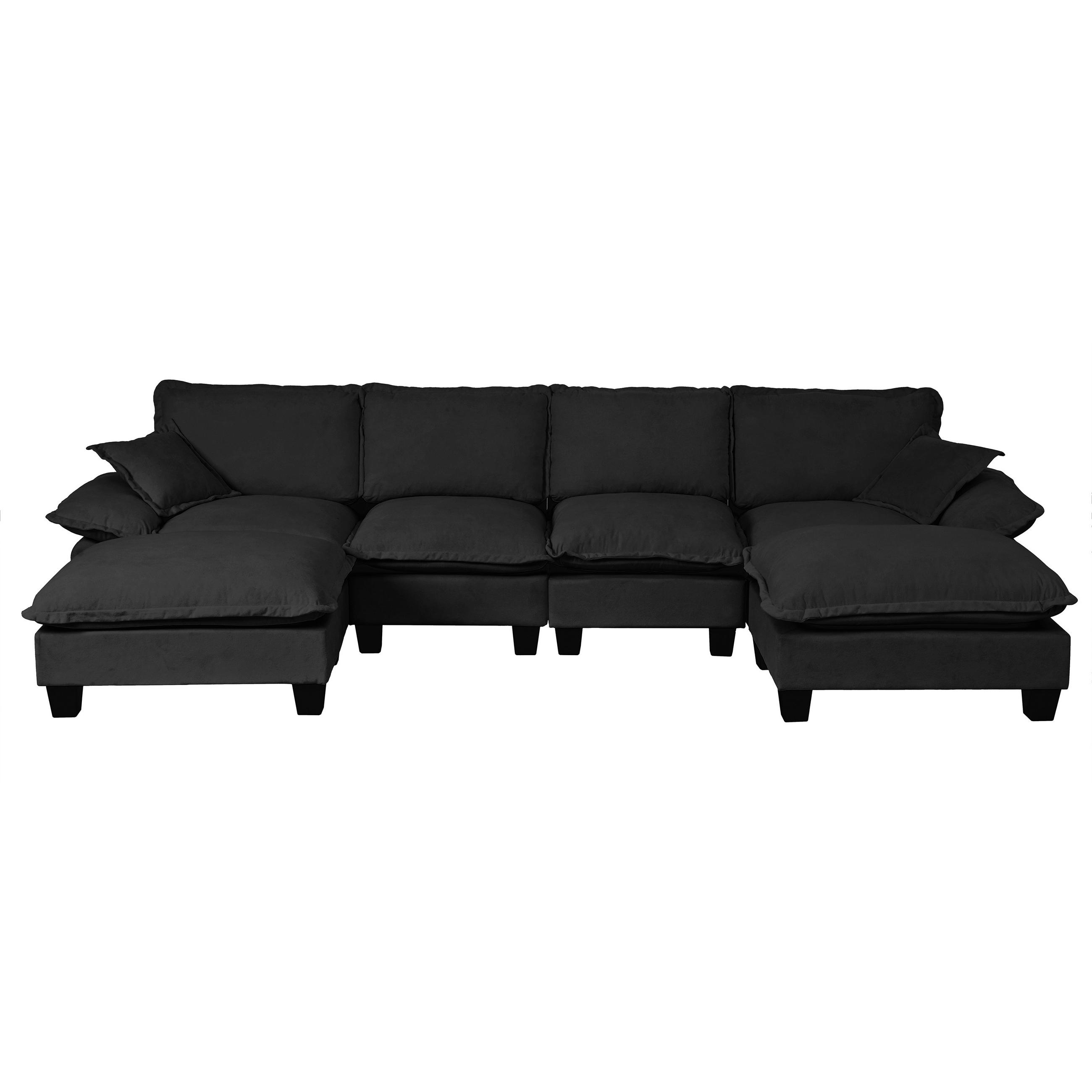 WOHNLANDSCHAFT Schwarz 332/151/90 cm 6-Sitzer Modular mit Hocker - Schwarz, Textil (332/90/151cm) - PANGIVO