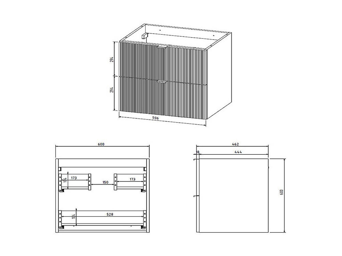 WASCHBECKENUNTERSCHRANK hängend unter Waschbecken - Streifenoptik - Grün matt - 60 cm - ZEVINI - Grün, Holz (60/60/47cm) - Vente-Unique