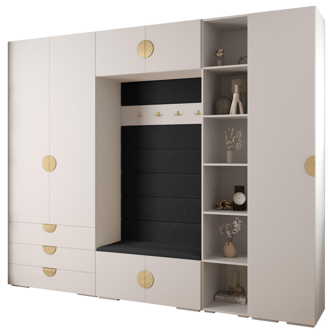 Abiks Möbel Garderoben-Set Weiß, Schwarz, Gold 290x236.7x47 cm