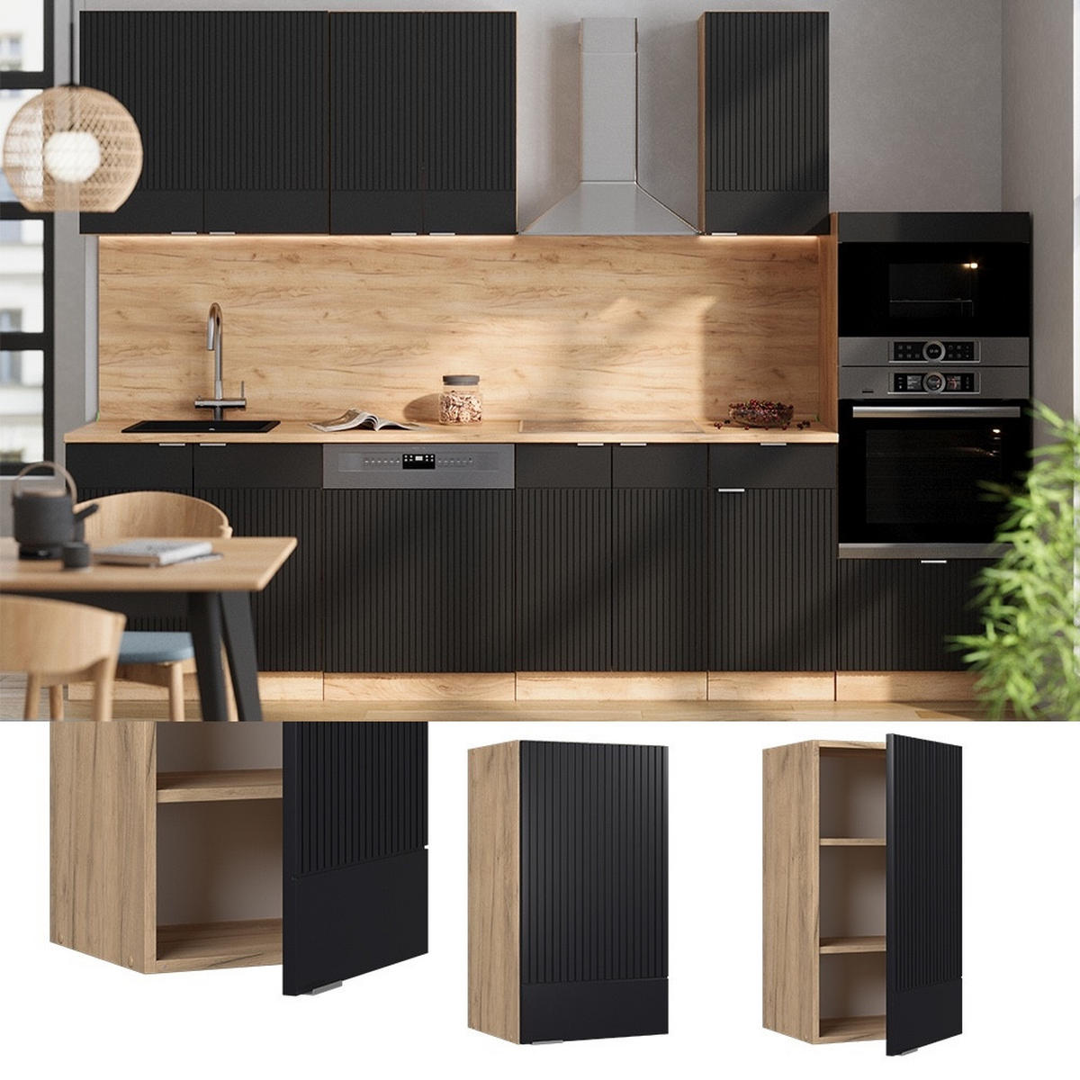 DULAP DE PERETE Fame-Line dungi negre 40 cm - stejar miere/negru, compozit lemnos (40/72/34.1cm) - Vicco