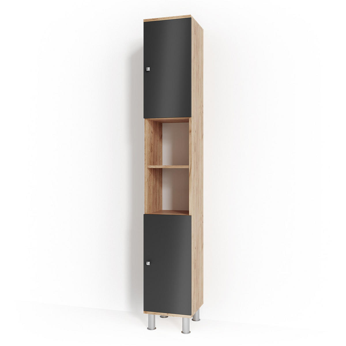 BADSCHRANK Fynn Eiche 30 x 190 cm - Eichefarben/Anthrazit, Holzwerkstoff (30/190/30cm) - Vicco