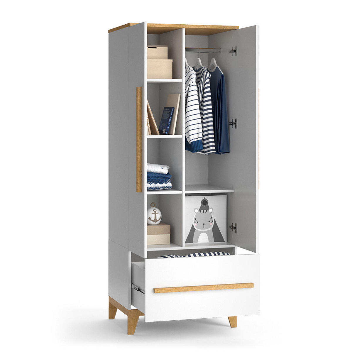 KINDERKLEIDERSCHRANK Malia Weiß 70 x 186.8 cm - Eichefarben/Weiß, Holzwerkstoff (70/186.8/53.4cm) - VitaliSpa