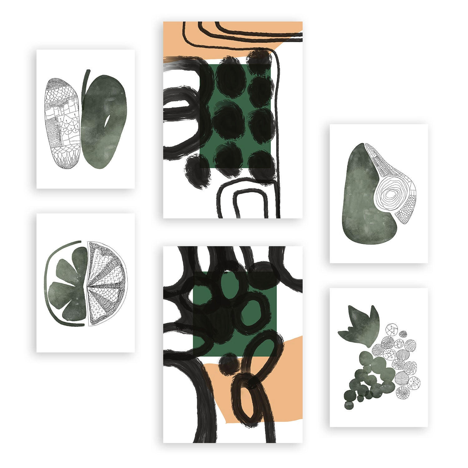 POSTER Set Mit 6 Balmy Greens In Blume Zusammenfassung A3 & A4 Rahmenlos - Klar, Papier (29/3cm) - Nacnic