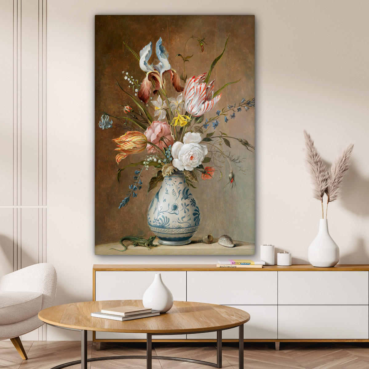 LEINWANDBILD Alte Meister - Blumen - Balthasar van der Ast 90x140 cm - Hellbraun, Textil (90/140cm) - MuchoWow