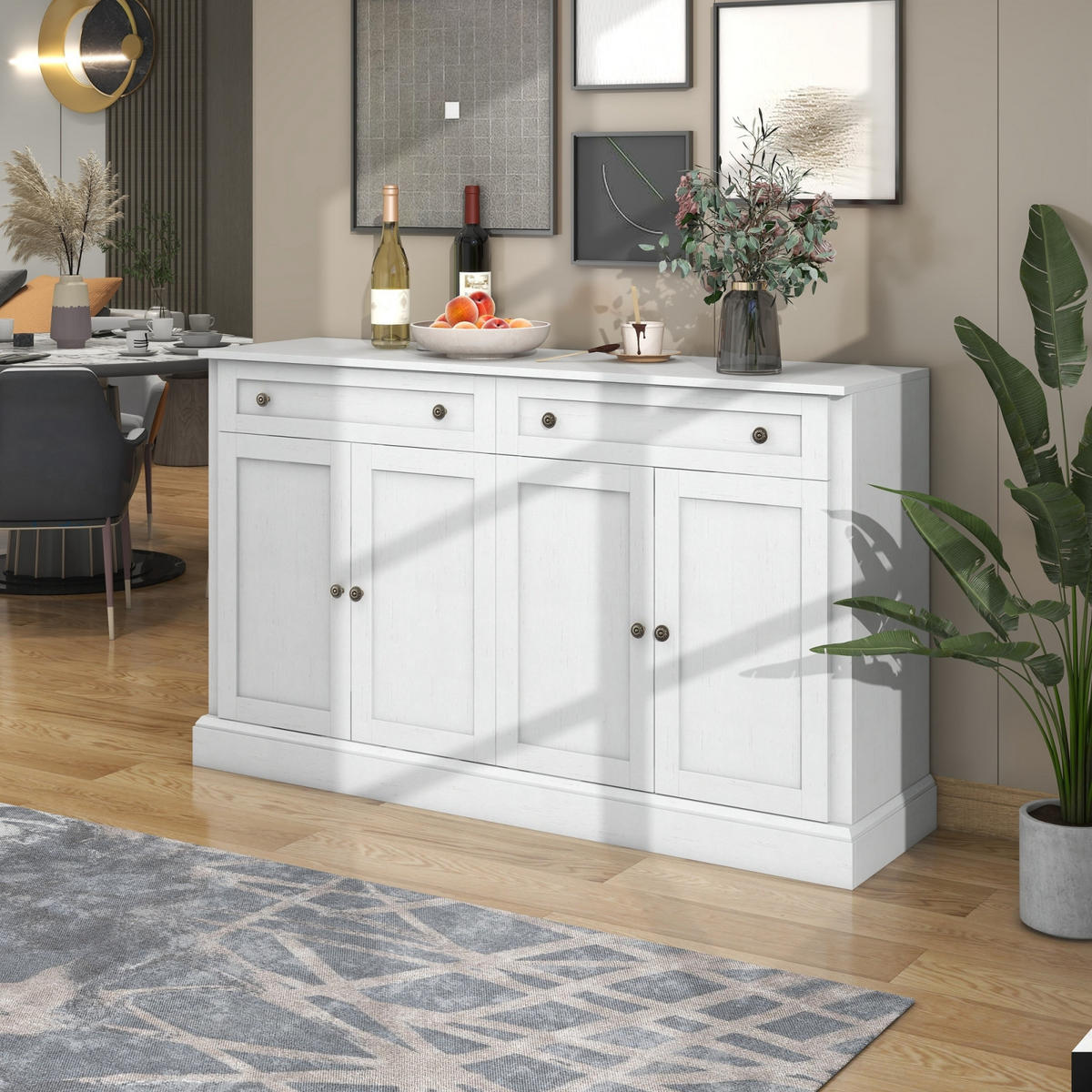 SIDEBOARD 148x86x40 cm, 4 Türen, 2 Schubladen, Weiß - Weiß, Holz (148/86/40cm)