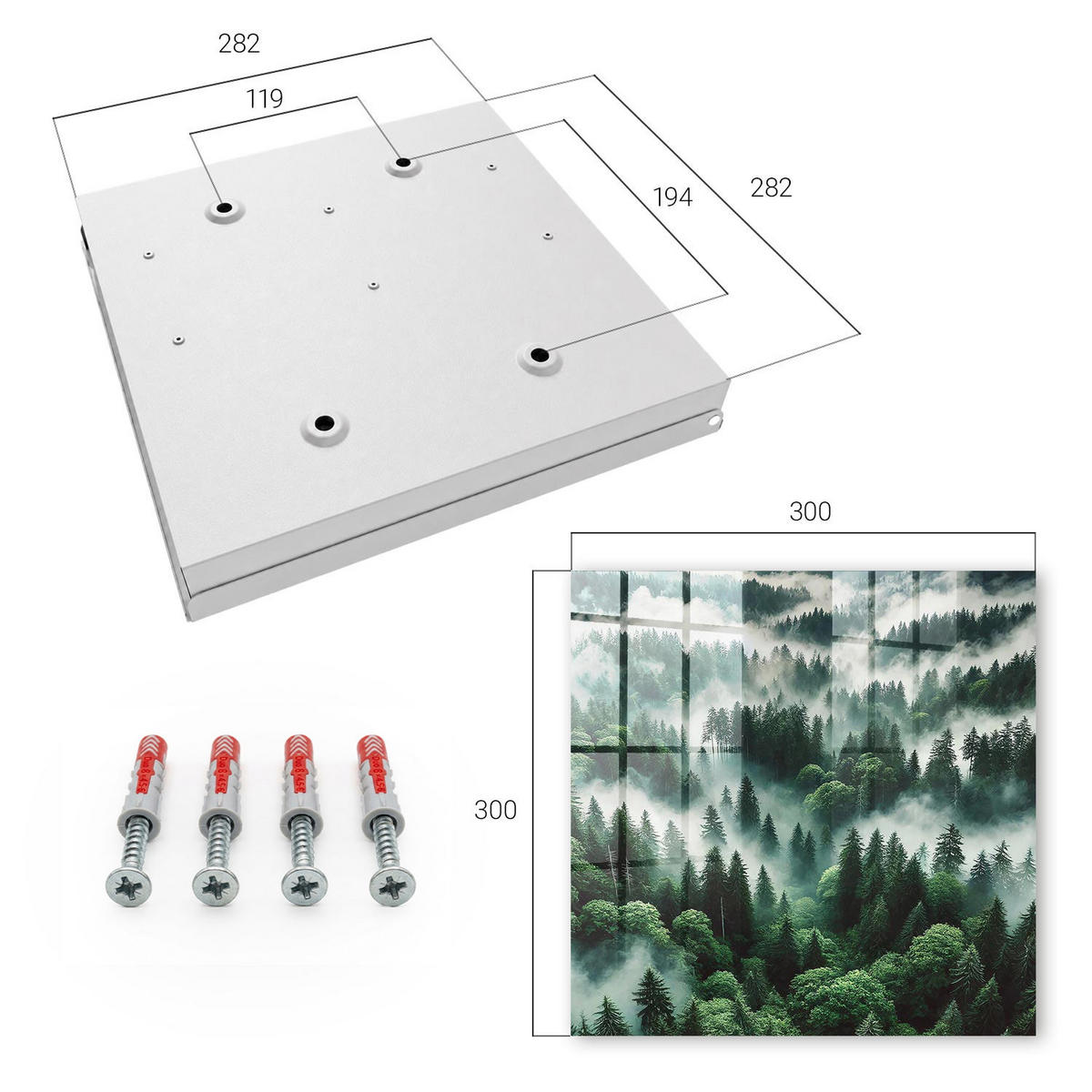 SCHLÜSSELBOX Weiß 30x30 cm – Türöffnung nach rechts - Nebelwald - Grün, Metall (30/30/5cm) - TULUP