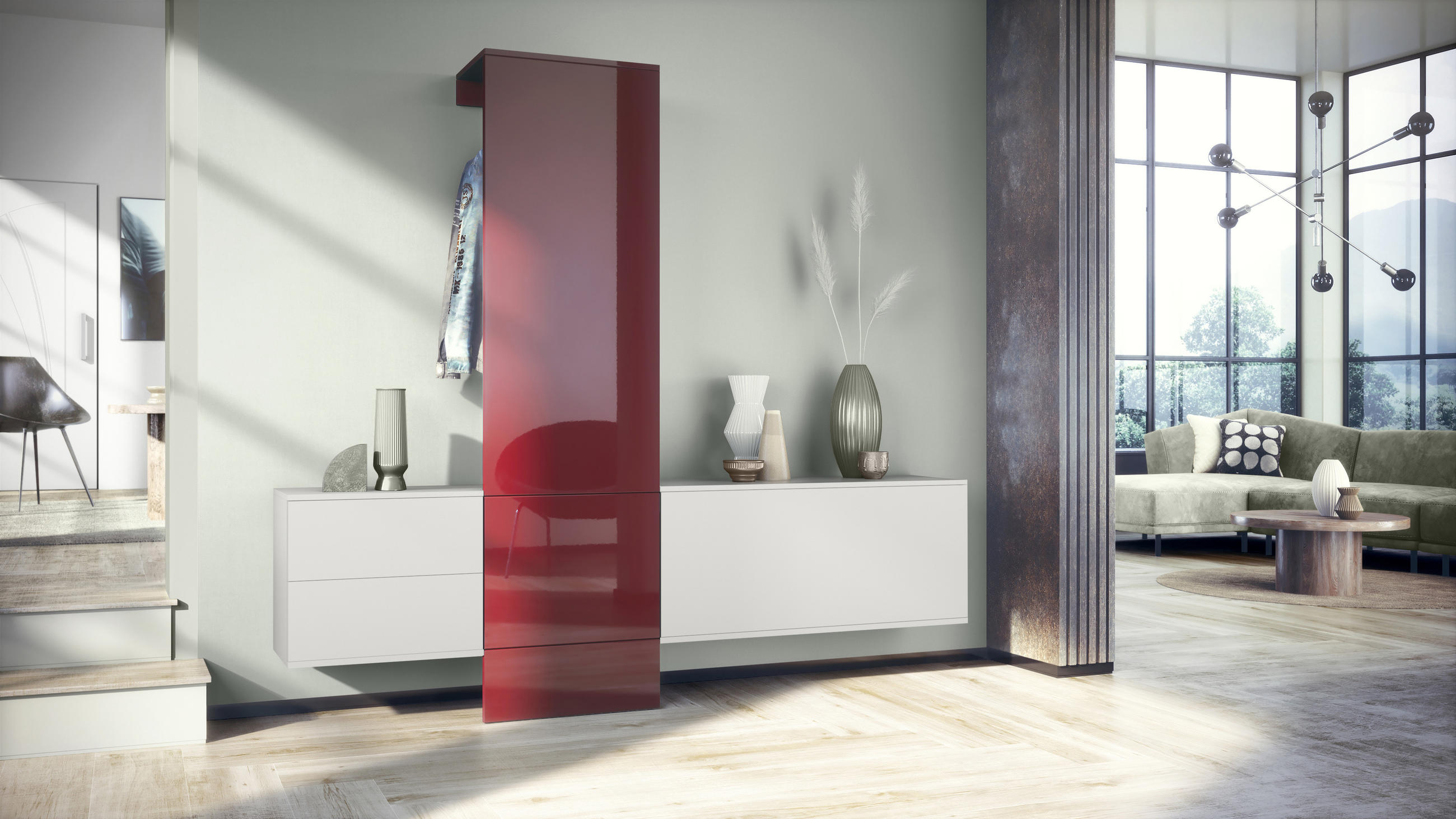 GARDEROBE DualVista Bordeaux Hochglanz - Bordeaux, Holzwerkstoff (208/193/35cm) - Vladon