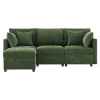 ECKSOFA DE-33354 modular mit Hocker und 4 Kissen Grün - Grün, Holzwerkstoff (216/161cm) - ComfortXL