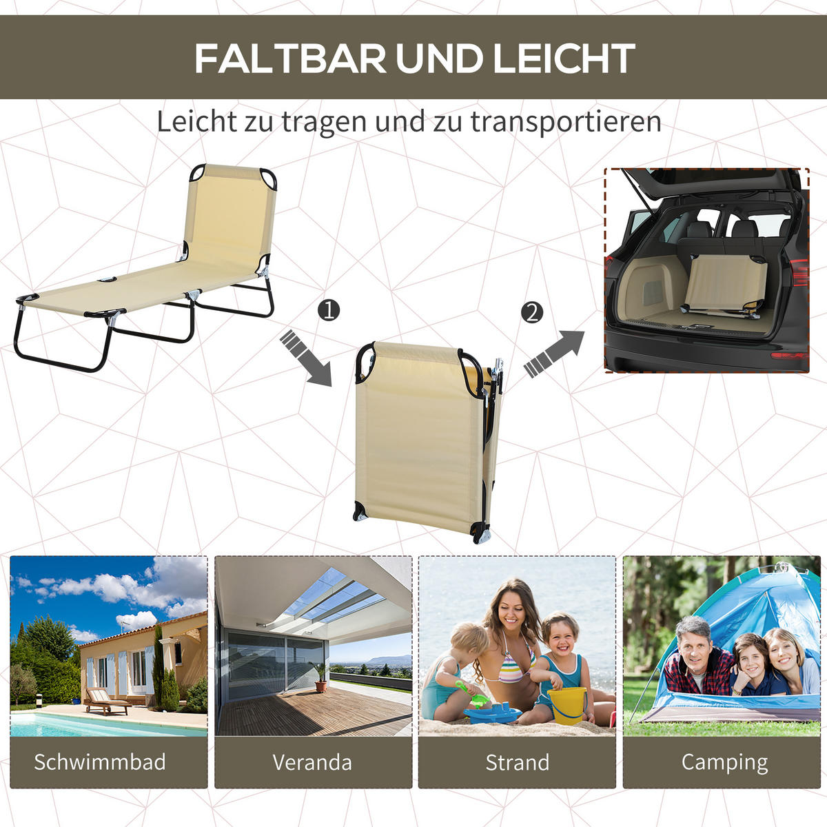 SONNENLIEGE Gartenliege verstellbare Rückenlehne Blau Stahl - Weiß, Metall (56/28/188cm) - ComfortXL