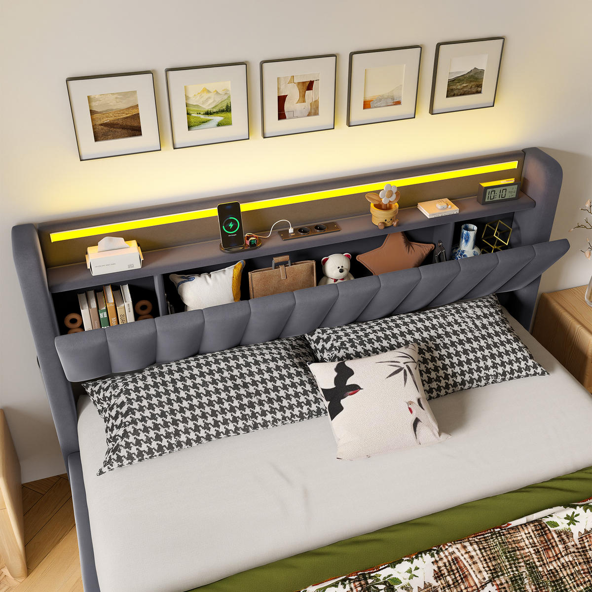 POLSTERBETT 180x200 cm Gepolstert mit Integrierter LED und USB - Grau, Textil (180/200cm) - Modenvie