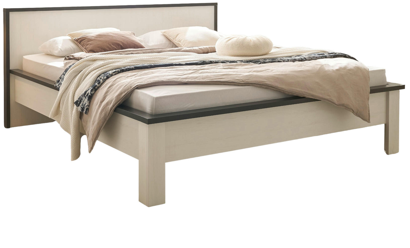 BETT weiß Pinie, anthrazit Landhaus, Doppelbett Liegefläche 180 x 200 cm - Anthrazit/Weiß, Holzwerkstoff (180/200cm) - Furn.Design