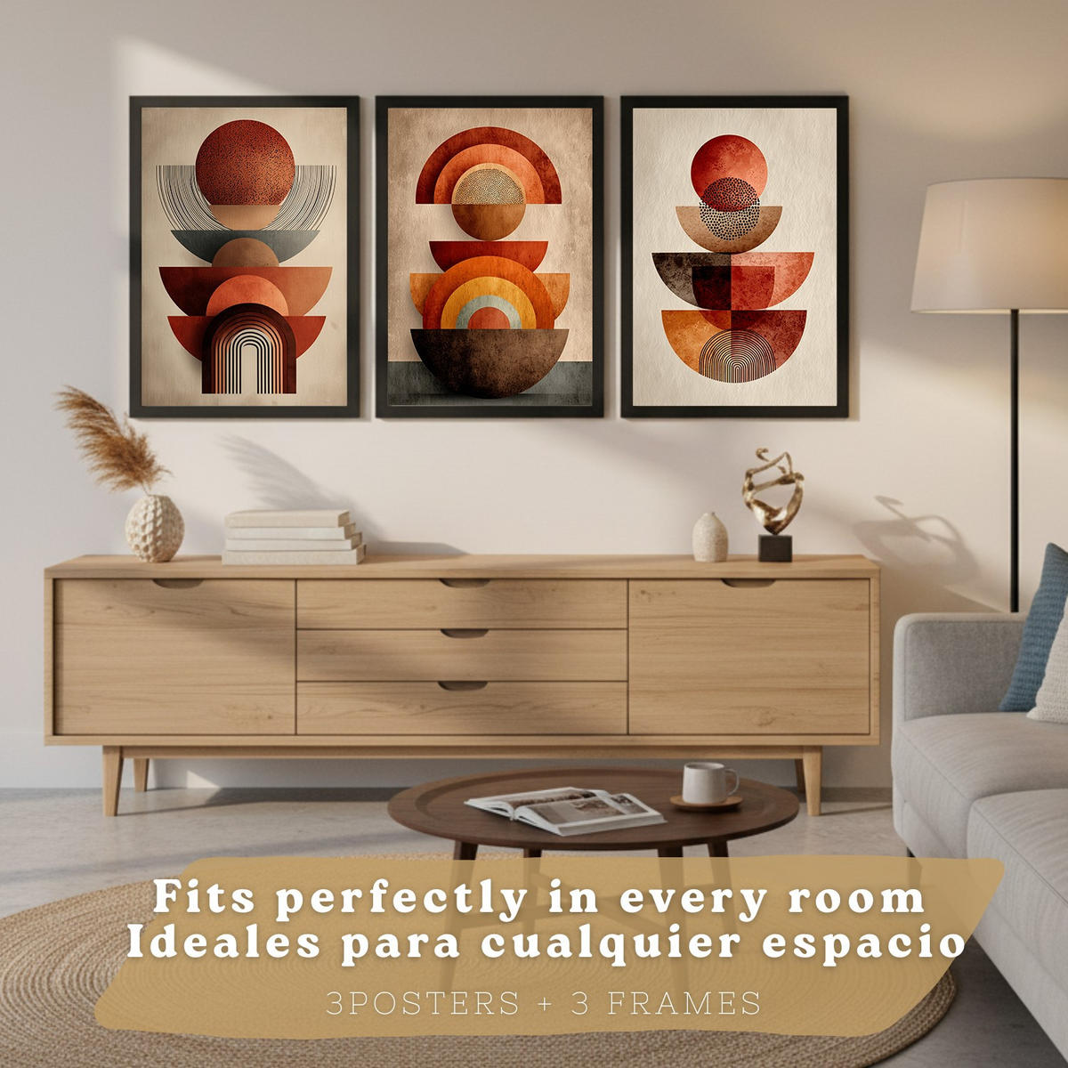 PLAKAT Sada 3 Abstraktní červené tvary A3 Černý rám - černá, papír (29.7/1/42cm) - Nacnic
