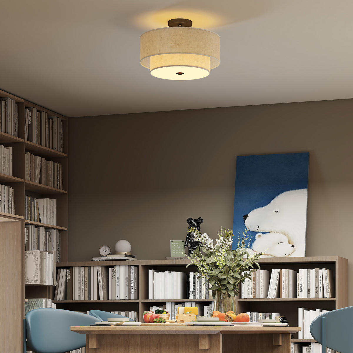 DECKENLEUCHTE Hängend mit 3 x E14 Fassung Creme - Creme, Metall (40/40/26cm) - HOMCOM