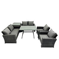 GARTENMÖBELSET mit ESSTISCH,HOCHLEHNER-SOFA Polyrattan Dunkelgrauer Mix 6-Sitzer - Dunkelgrau/Grau, Glas/Kunststoff - Fimous