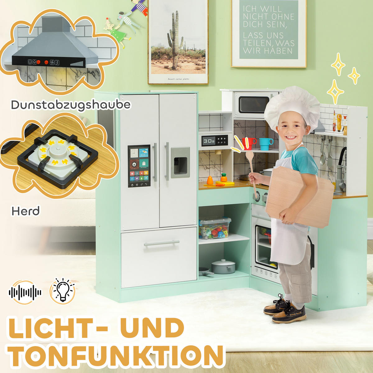 KINDERKÜCHE - Grün, Holzwerkstoff/Metall (109/100/110cm) - AIYAPLAY