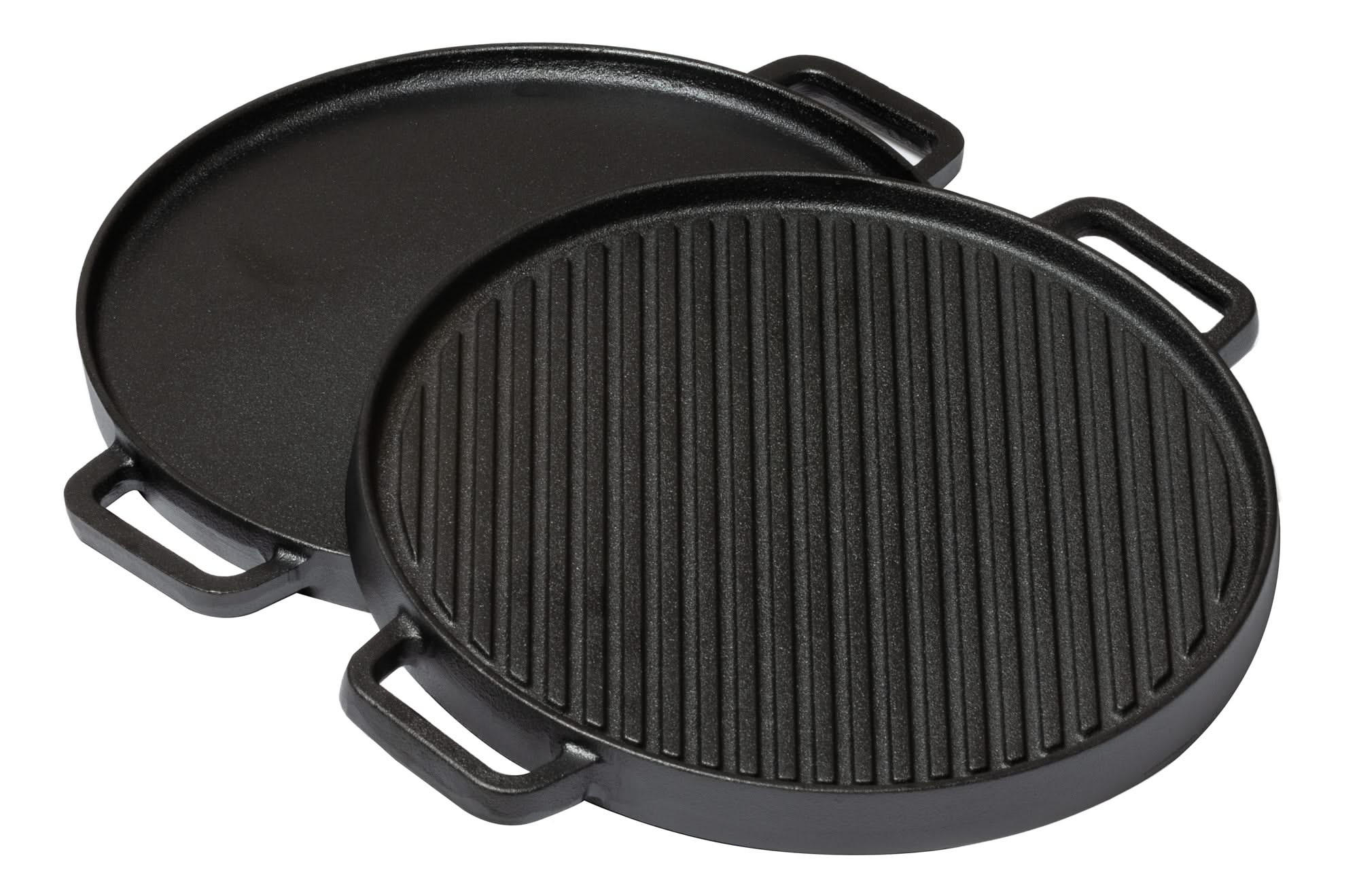 GRILLPLATTE BBQ / Backplatte aus Gusseisen Ø 30 cm – ohne Antihaftbeschichtung – beidseitig - Schwarz, Keramik (1/2/3cm) - Blackwell
