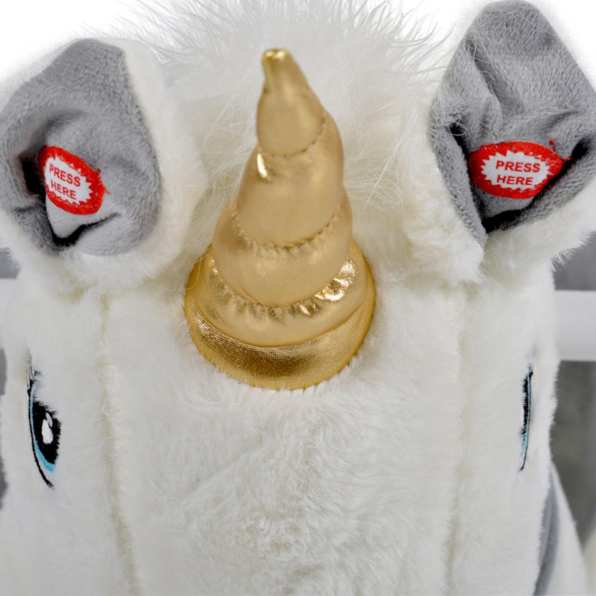 SCHAUKELTIER Moon WJ-6188 weiß Einhorn, Holzgriffe, Musikfunktion, Plüsch, 100 % Polyester, Holzkufen - Weiß, Textil (35/55/68cm) - Moni