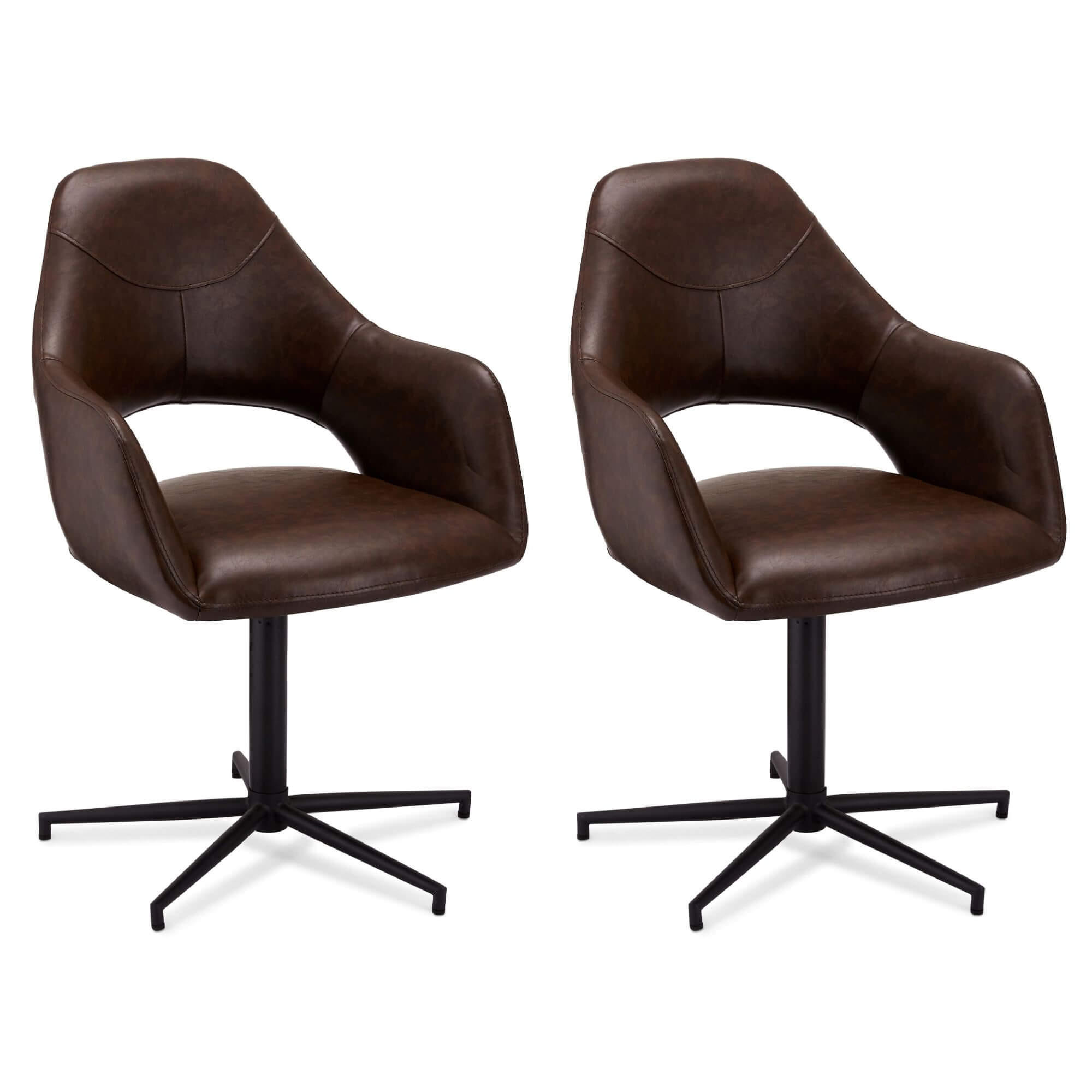 STUHL-SET 2 Stück in Kunstleder - Schwarz/Braun, Textil/Metall (59/89/64cm) - Furnhouse