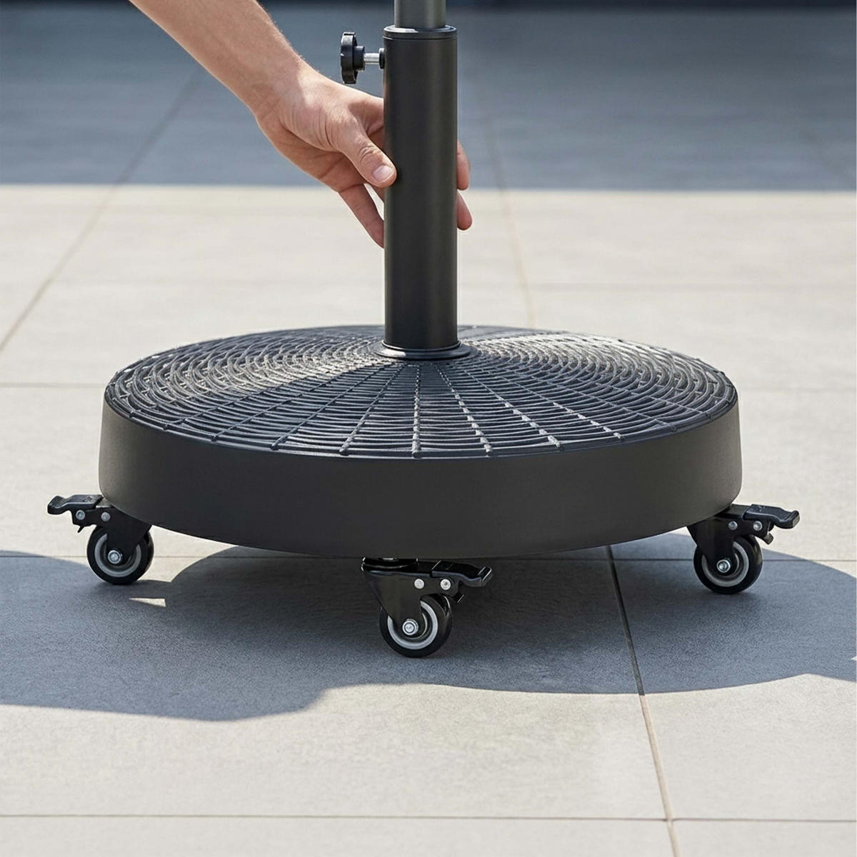 STOJAN NA SLNEČNÍK Čierny s kolieskami 23 kg - čierna, kov/plast (52/52cm) - Relaxdays
