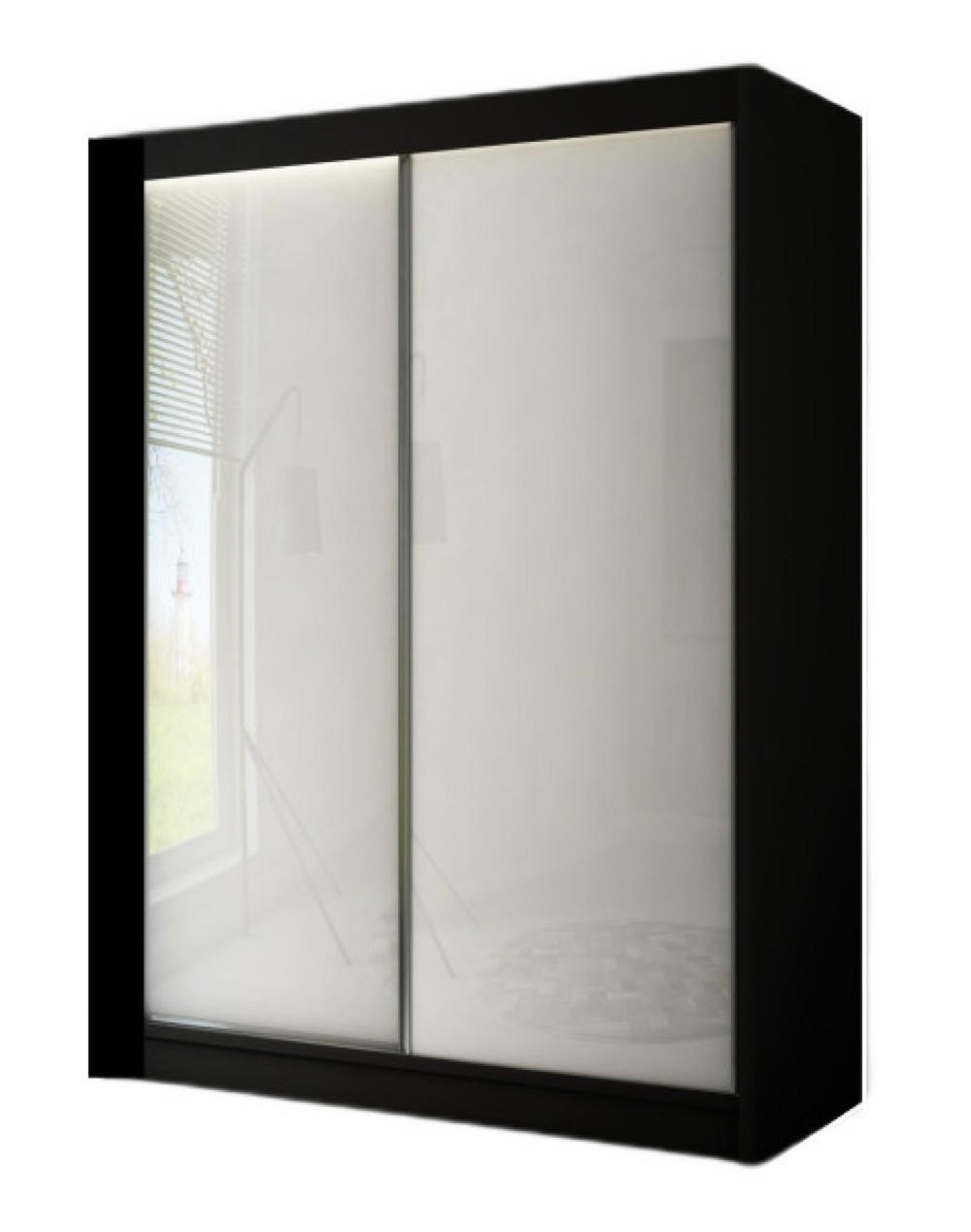 SCHRANK Schwarz PEAK Schiebetür 150 cm 150x61x215 cm - Weiß Hochglanz/Schwarz, Holzwerkstoff (150/215/61cm) - Sepro Meble