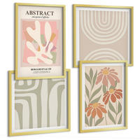 BILDER SET 4er Set - 50x50 cm & 40x60 cm Goldrahmen - Abstrakte Pflanzenformen - Goldfarben, Kunststoff (50/50cm) - TULUP