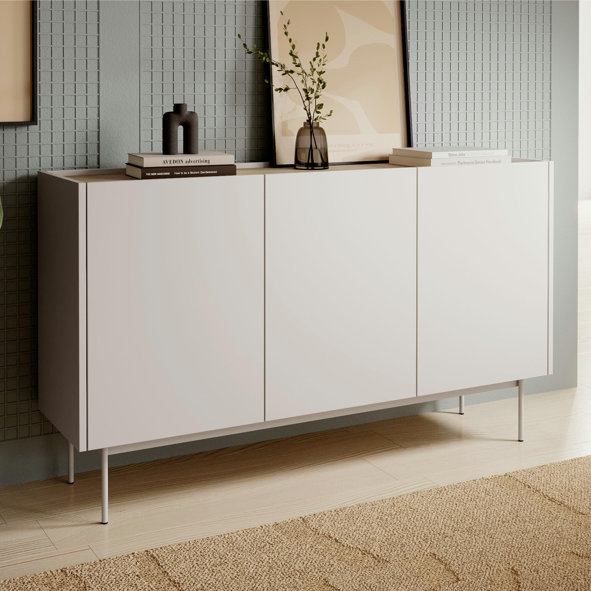 SIDEBOARD KELOWNA KOM1-3D System der leisen Schließung der Fronten, Kaschmir - Kaschmir, Holzwerkstoff/Kunststoff (144/83/37cm) - Komodee