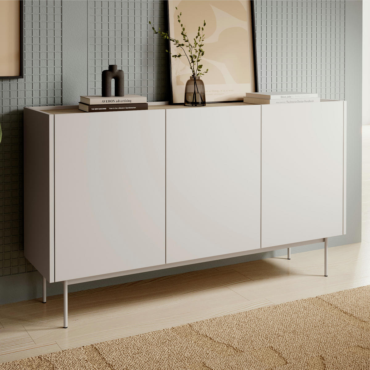 SIDEBOARD KELOWNA KOM1-3D System der leisen Schließung der Fronten, Kaschmir - Kaschmir, Holzwerkstoff/Kunststoff (144/83/37cm) - Komodee
