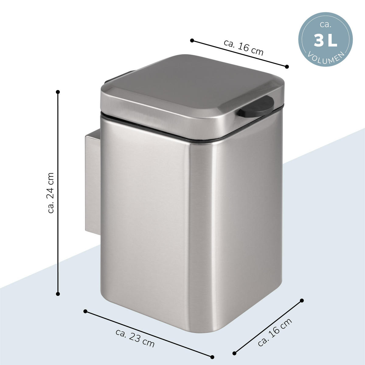 WAND-KOSMETIKEIMER 3 Liter, silber, Edelstahl - Edelstahlfarben, Metall (16/24/23cm) - bremermann
