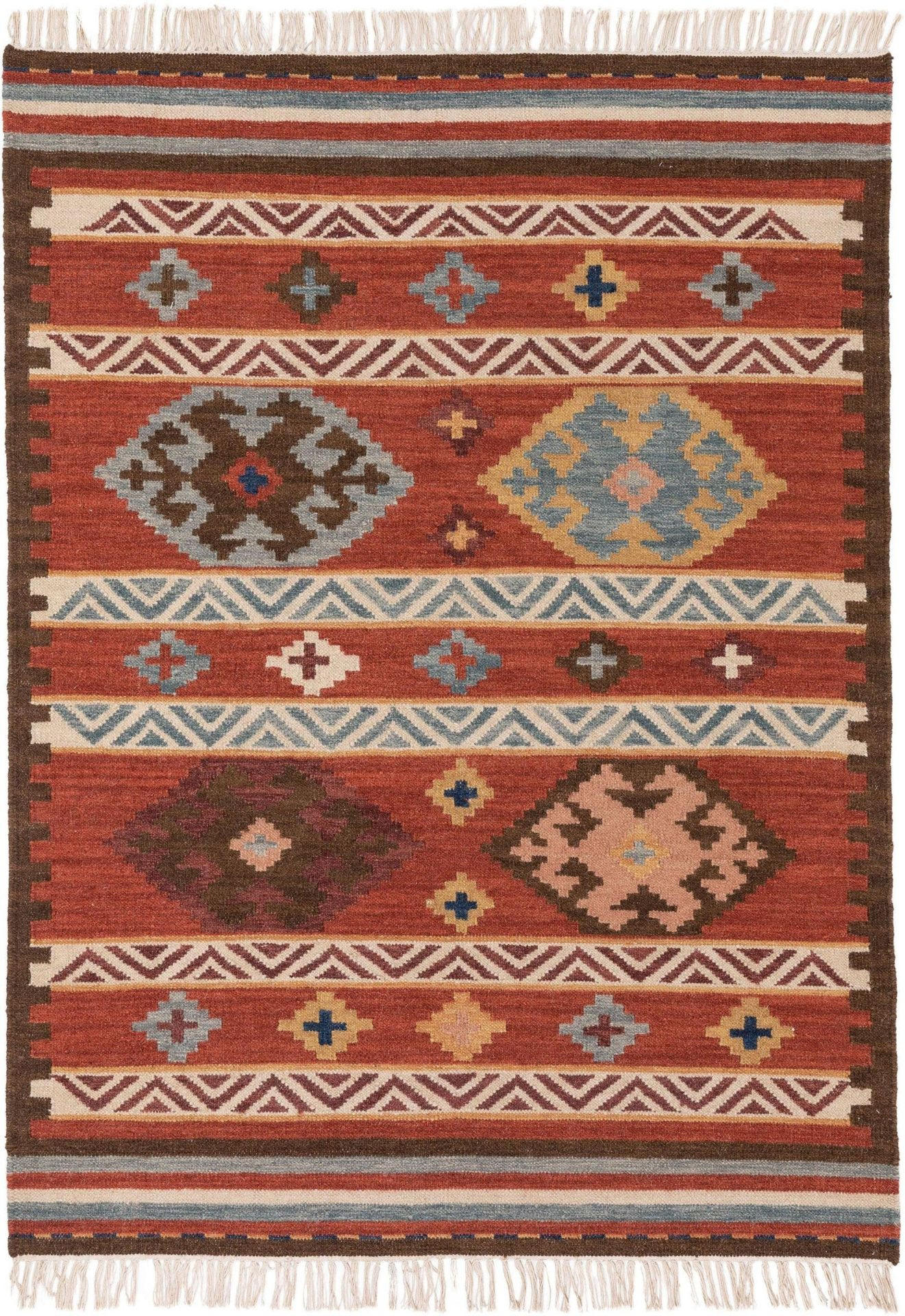 KELIM handgewebt Zohra Multicolor/Rot 200x300 cm - Rot/Multicolor, Textil (200/1cm) - KUNSTLOFT