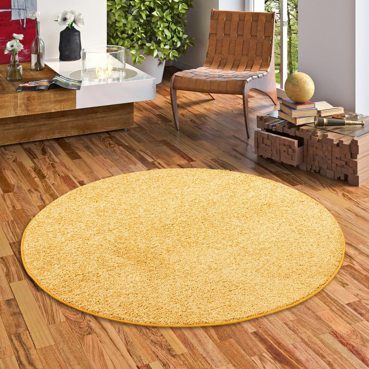 HOCHFLOR VELOURS TEPPICH MONA RUND - Currygelb, Textil (133/133cm) - Snapstyle