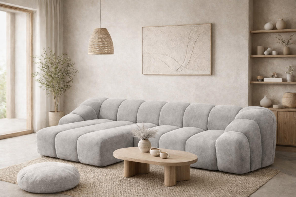 ECKSOFA Modulare L-Form, Veloursstoff Bluvel, Grau, Links, CROISSANT L - Grau, Holz (305/190cm) - Kaiser Möbel