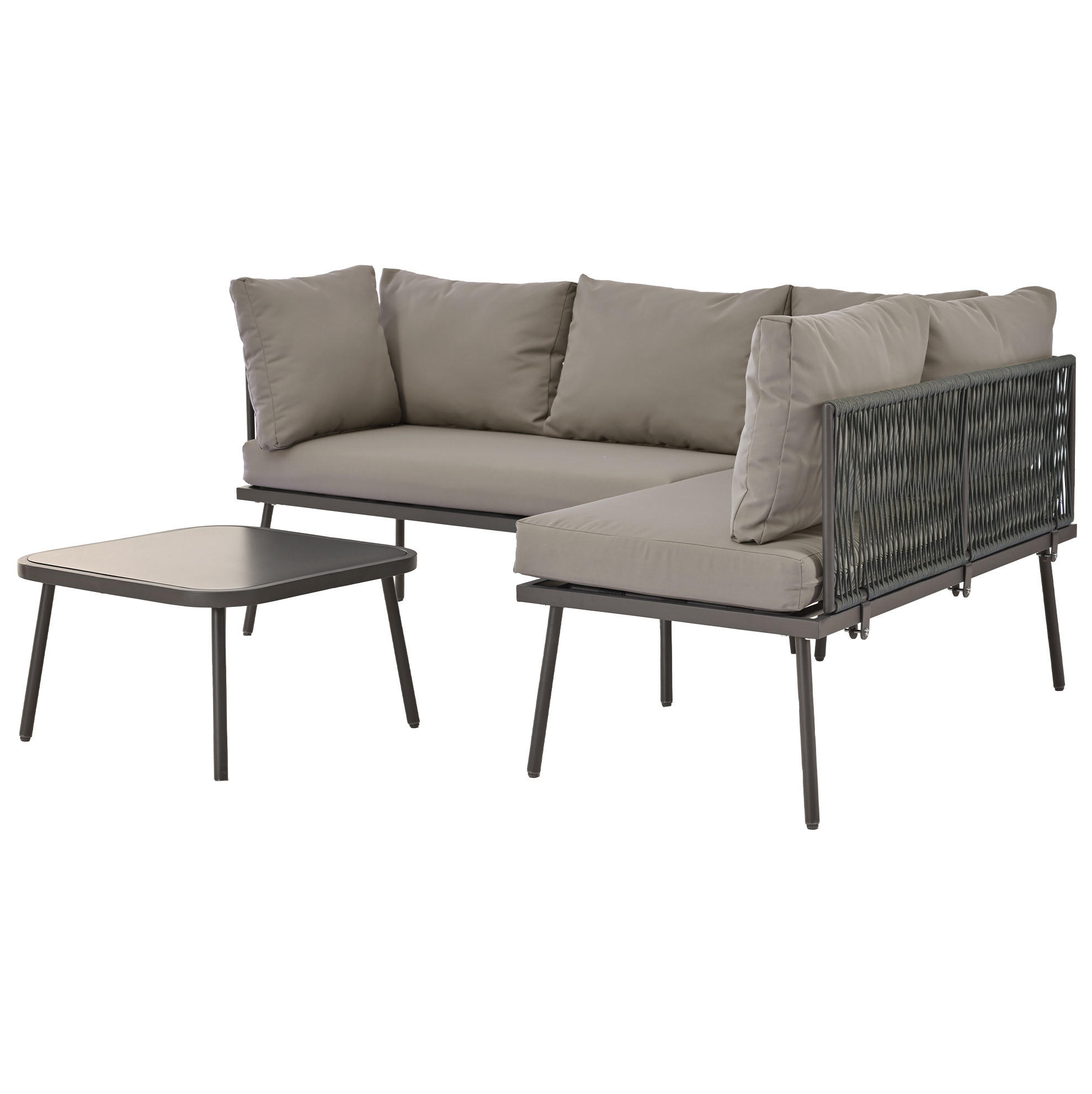 GARTENMÖBEL 120x60x72cm grau aus Eisen und mit Kissen - Grau, Metall - Modfu