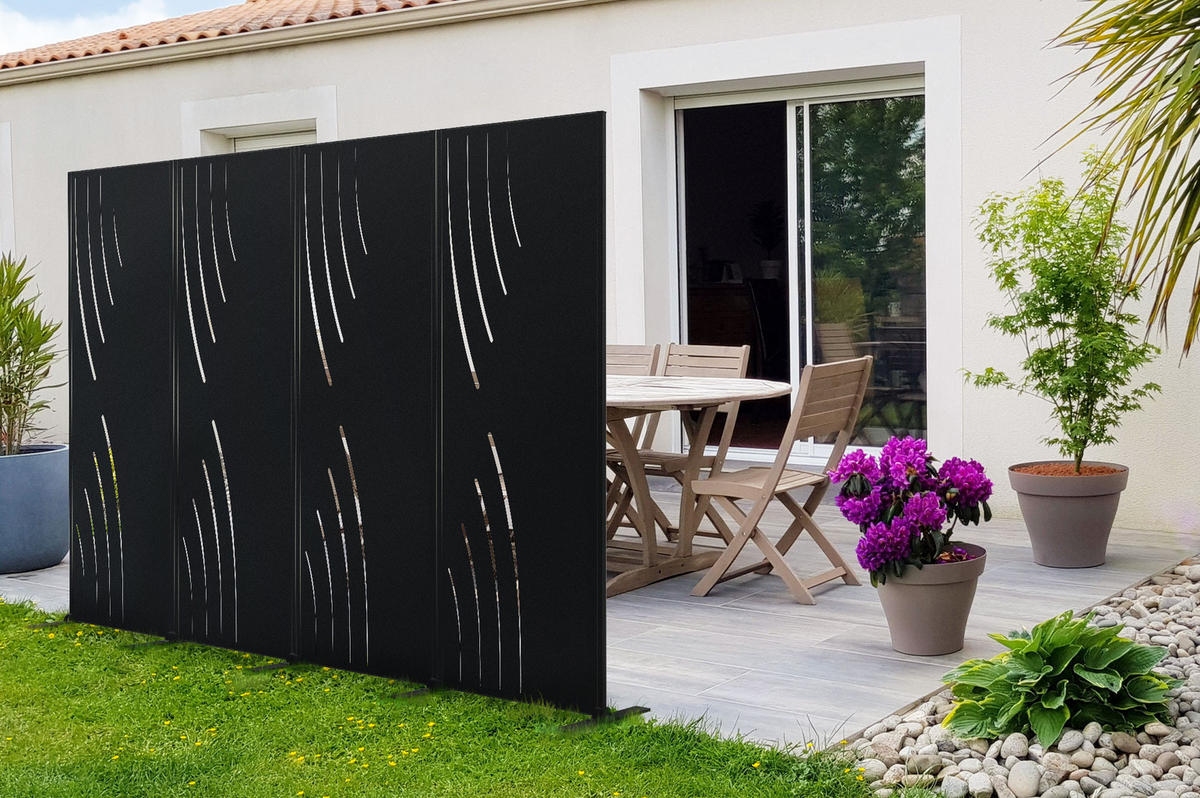 SICHTSCHUTZPANEELE dekorativ 2er-Set Veleta schwarz H.160cm, linke Seite mit Muster - Schwarz, Metall (60/160cm) - Casanoov