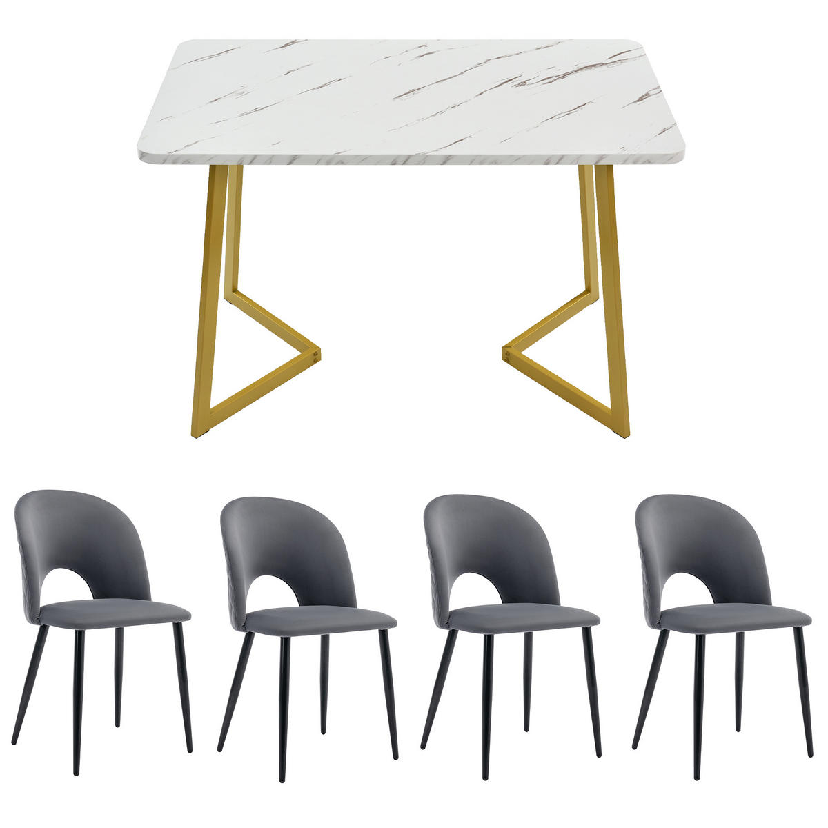 ESSGRUPPE DE-38955 117/68 cm Tisch mit 4 Stühlen Grau/Gold - Goldfarben/Grau, Metall (117/75/68cm) - ComfortXL