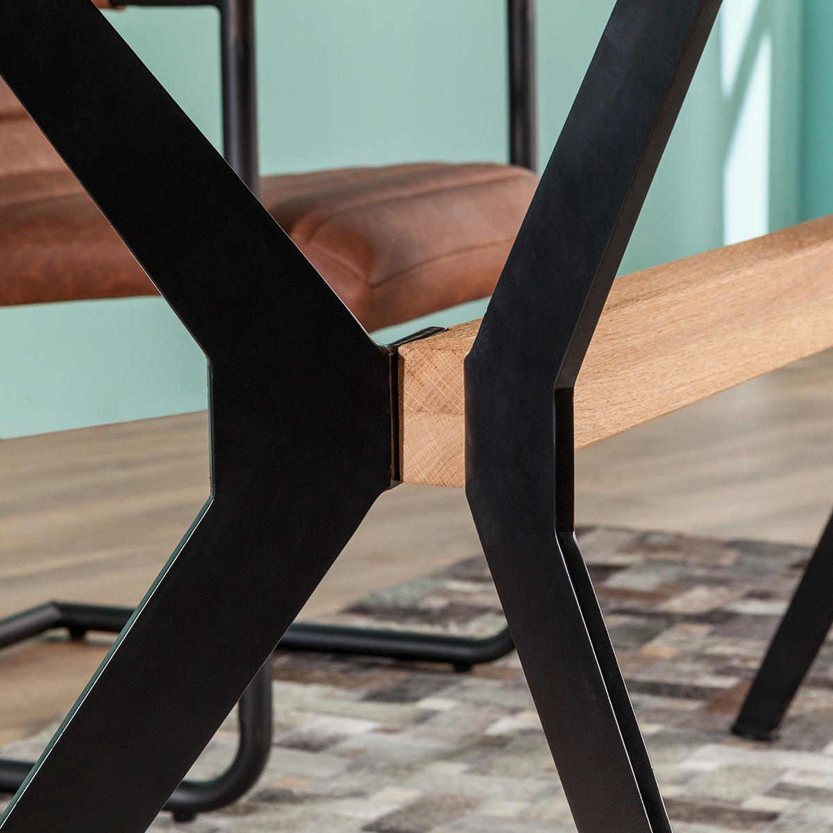 ESSTISCH - Zerreiche / Wildeiche massiv / Metall - Braun, Holz/Metall (90/180/76cm) - home24