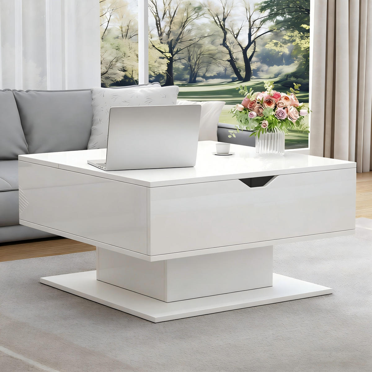 COUCHTISCH DE-004 Lift Weiß - Weiß, Holzwerkstoff (75/80/40cm) - ComfortXL